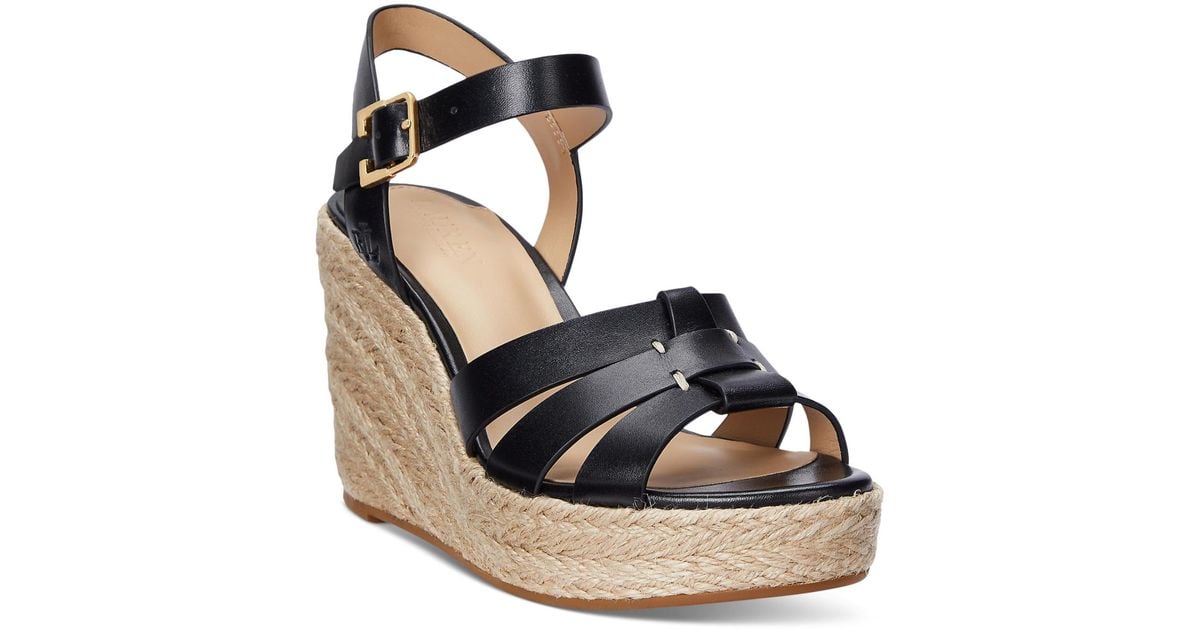 Ralph Lauren Soffia Espadrille Wedge Sandals in Black Lyst