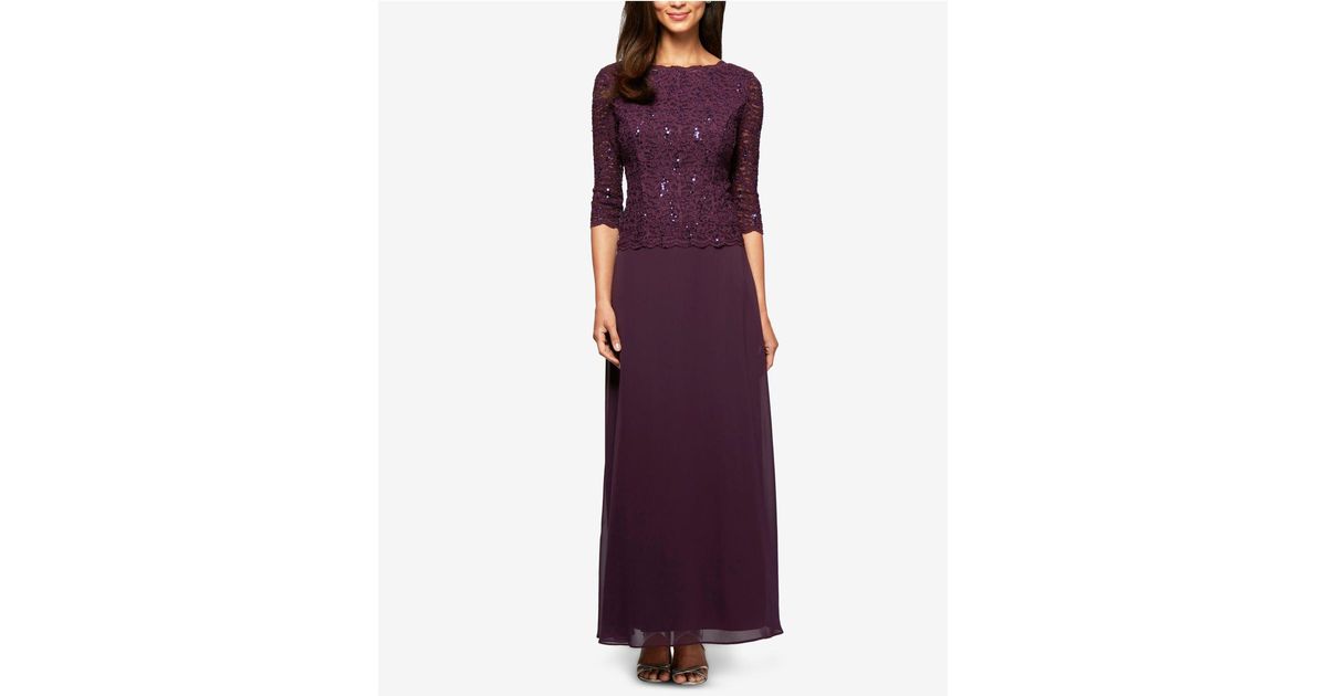 alex evenings sequin lace & chiffon gown