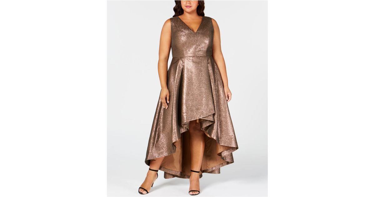 Calvin Klein Plus Size Metallic High-low Gown in Brown | Lyst