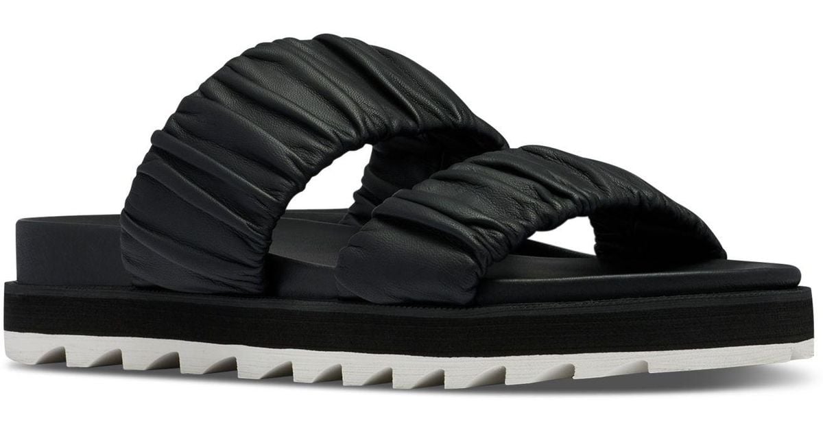Sorel Leather Roaming Two Strap Slide Flat Sandals in Black, Chalk (Black) | Lyst