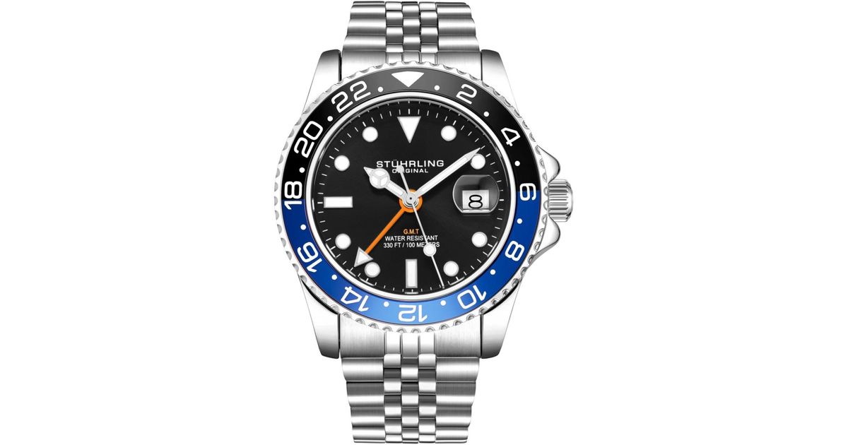 3968 Stuhrling Meridian 3968 Men S Gmt Diver Watch – Quartz Movement in Gray ...