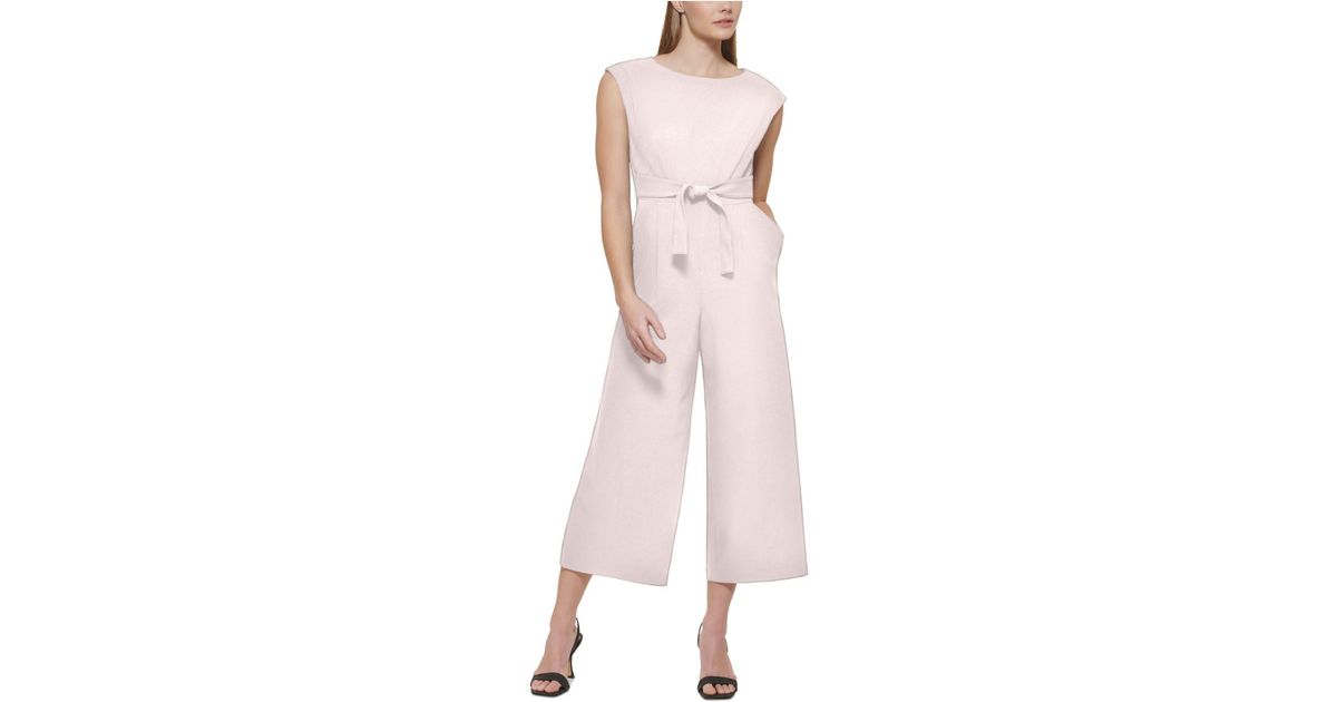 Calvin Klein Synthetic Sleeveless Tiewaist Jumpsuit in Pink Lyst