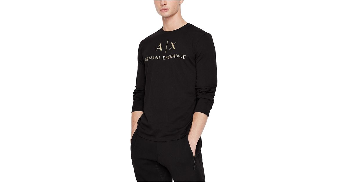 Armani Exchange Cotton Goldlogo Longsleeve Tshirt in Black for Men
