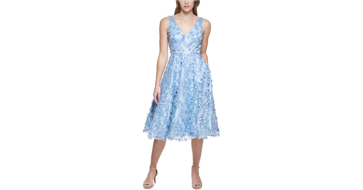 Eliza J 3d-floral Fit & Flare Midi Dress in Blue | Lyst Canada