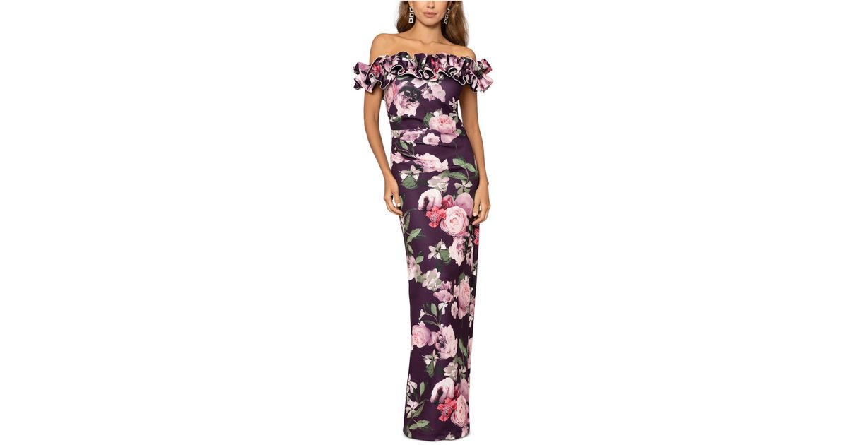 xscape floral ruffled gown