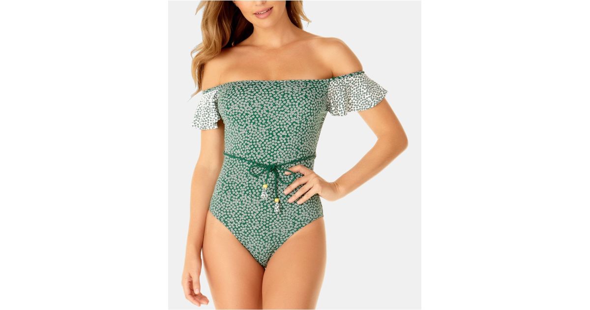 floral off the shoulder one piece swimsuit