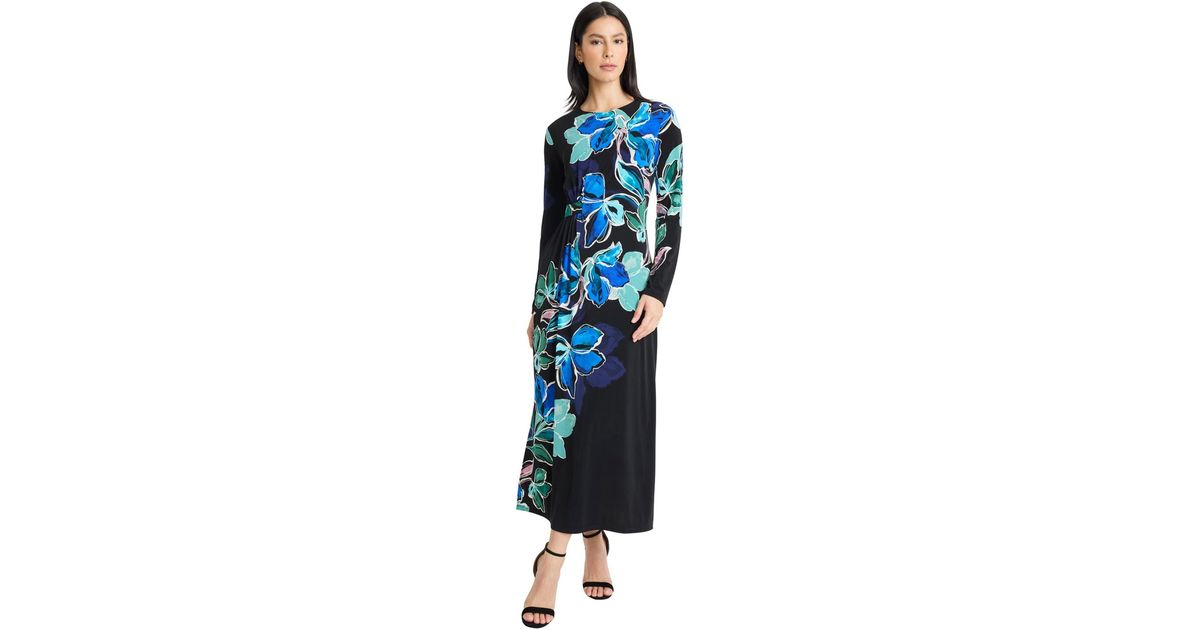 maggy london maxi dress Women's Printed V-Neck Midi Fit & Flare - Black/Appricot chic obsession Maggy London Women's Dresses Tie