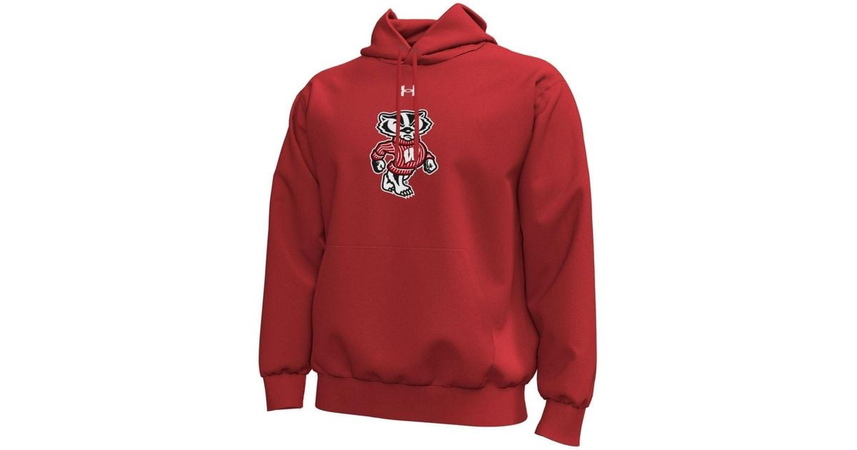 Under Armour Wisconsin Badgers Core Icon Fleece Pullover Hoodie in Red ...