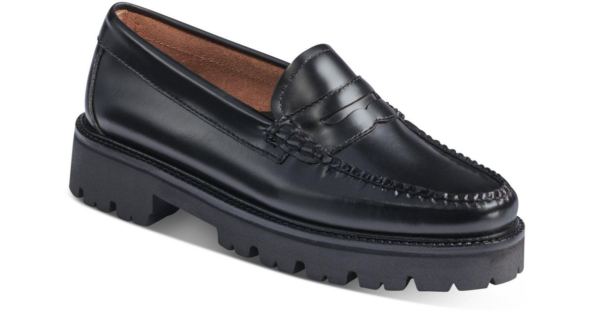 G.H. Bass & Co. Leather Whitney Super Lug Sole Loafer Flats in Black Lyst