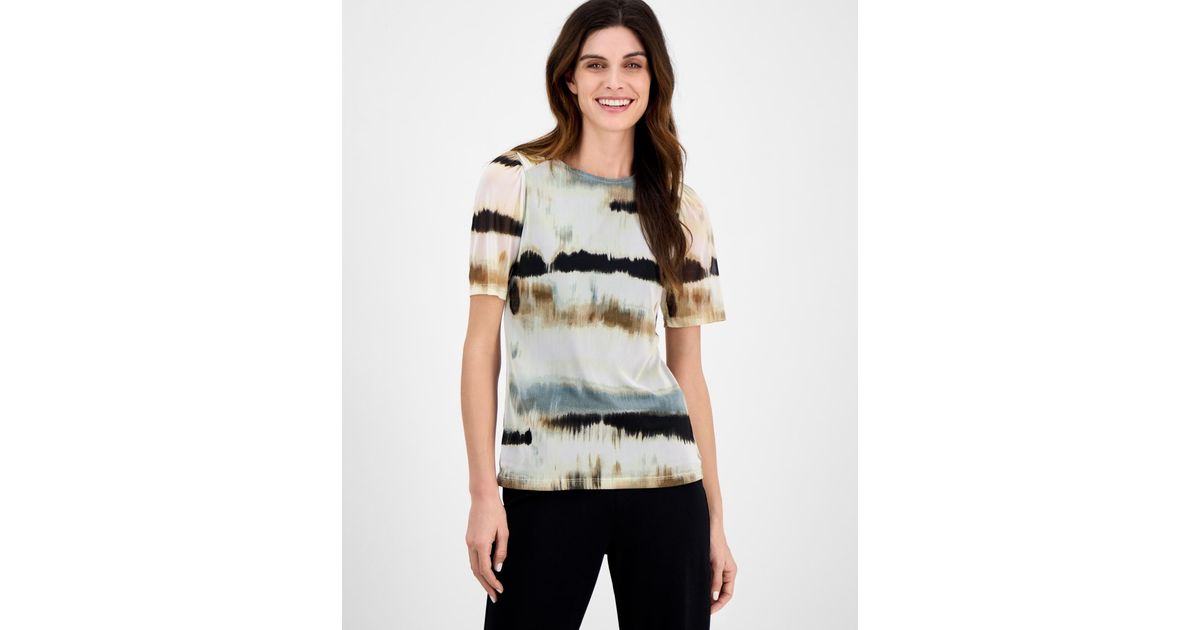 売れ筋商品|||アンクライン カットソー トップス レディース Women's Watercolor-Print Elbow-Sleeve Top Anne Black Multi Anne Klein Watercolor-print Elbow-sleeve Top in White | Lyst