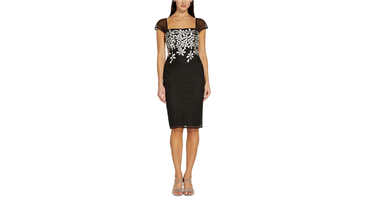 Adrianna Papell Embroidered-floral Sheath Dress in Black | Lyst