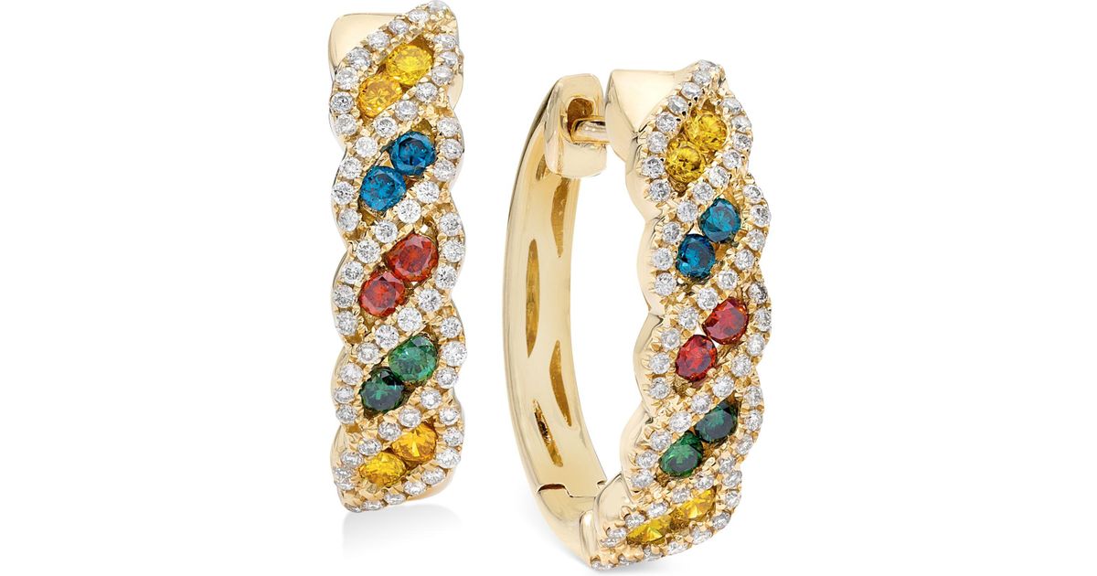 Le Vian Diamond Multicolor Hoop Earrings (3/4 Ct. T.w.) In 14k Gold in
