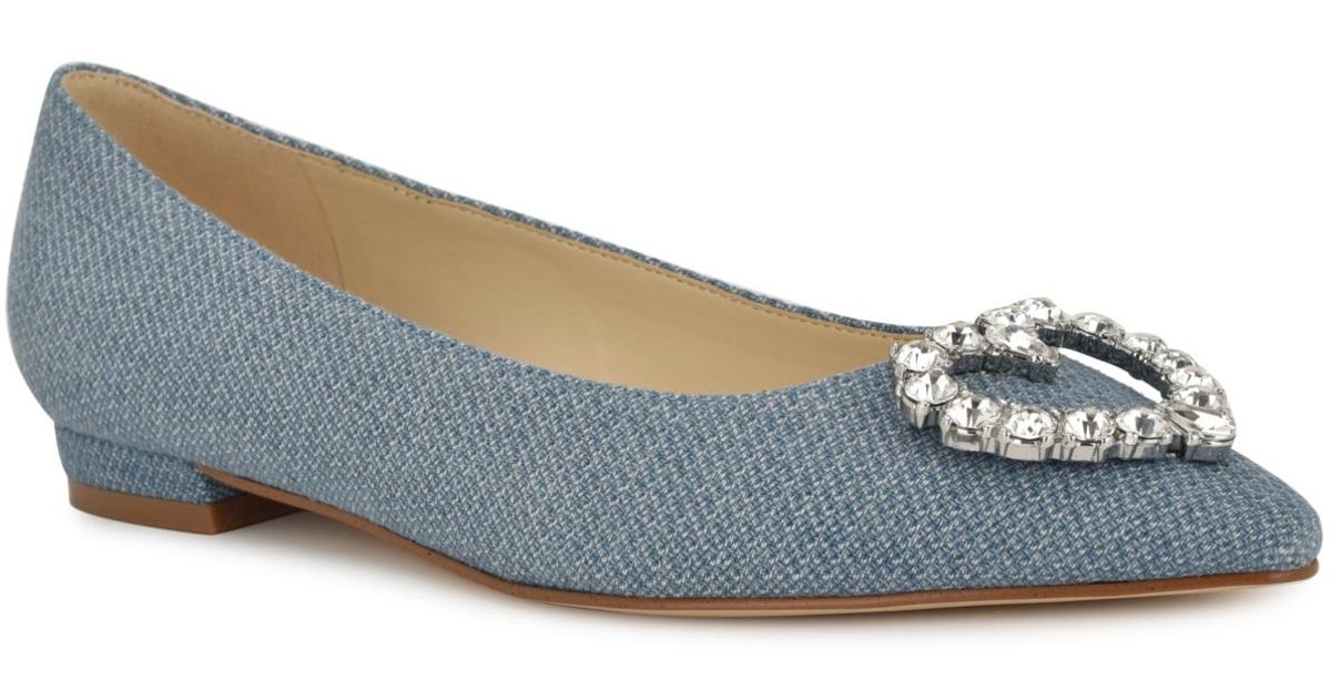 Nine West Hearts Rhinestone Pointy Toe Flats in Blue | Lyst