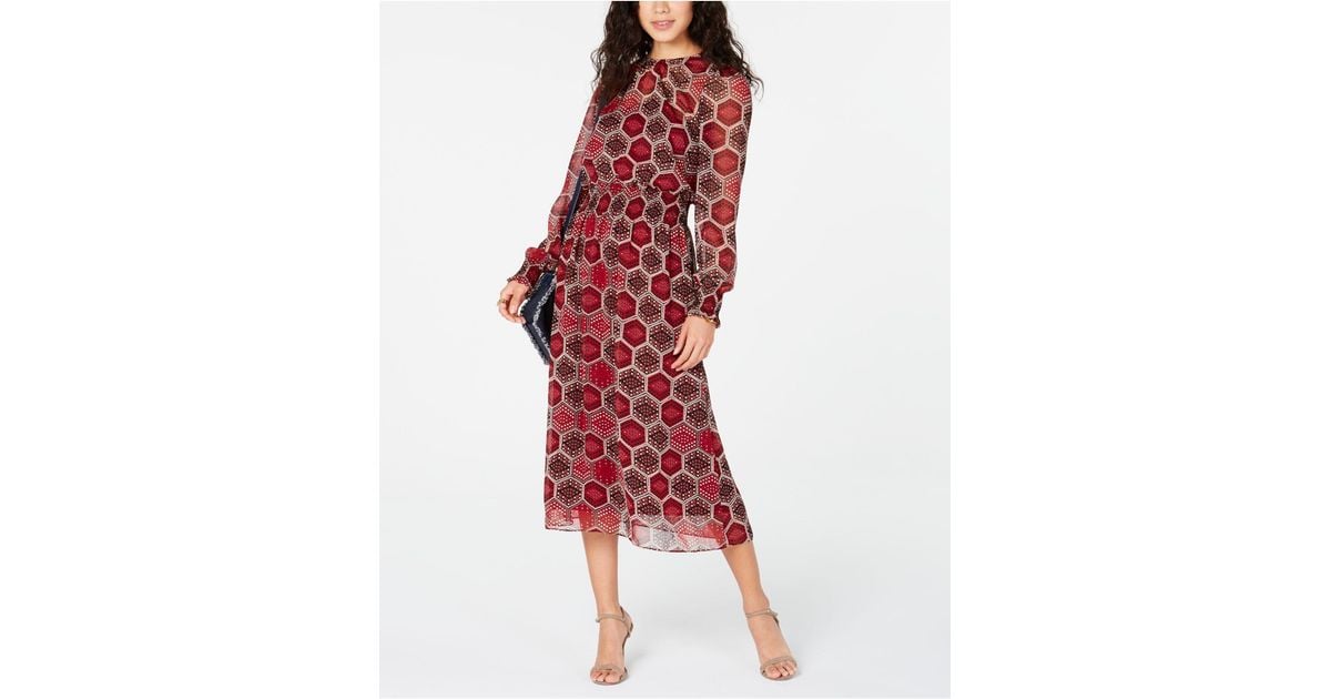 macy's red long sleeve dress
