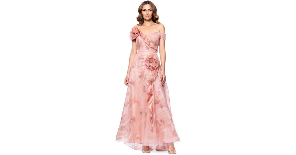 Betsy Adam Off-the-shoulder Floral Organza Ball Gown in Pink Lyst