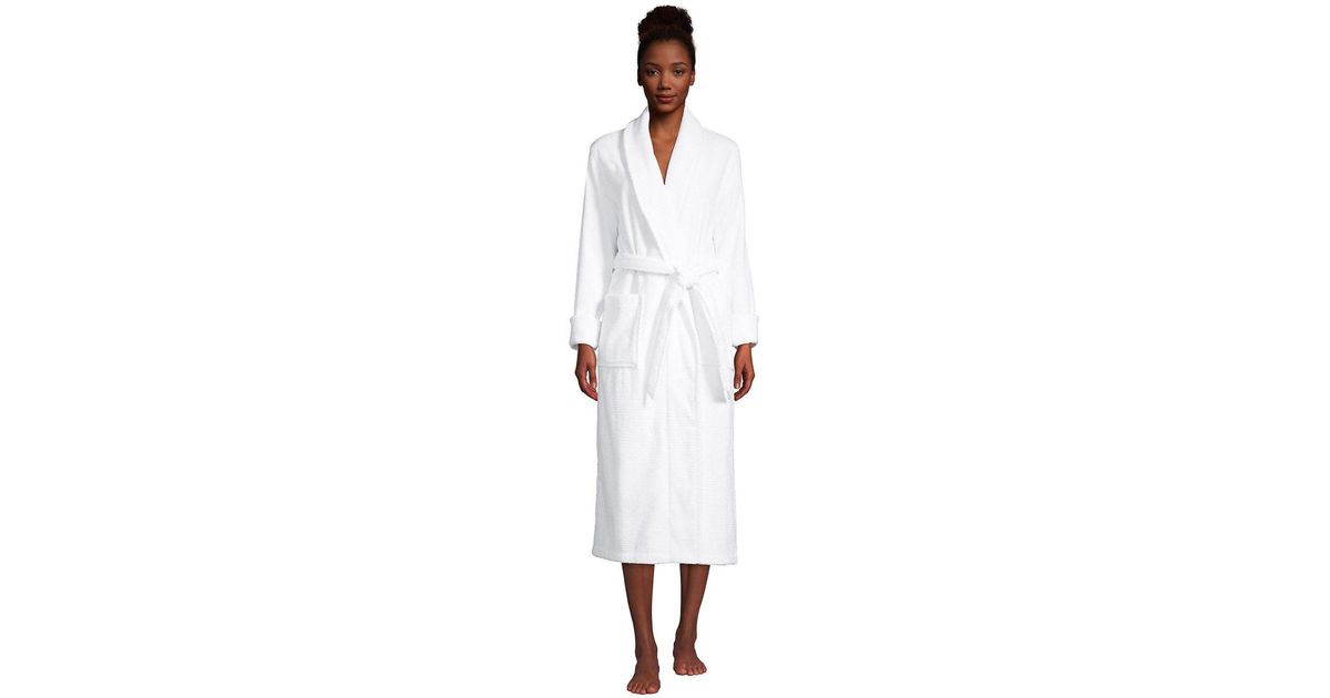 Lands' End Petite Cotton Terry Long Spa Bath Robe in White Lyst