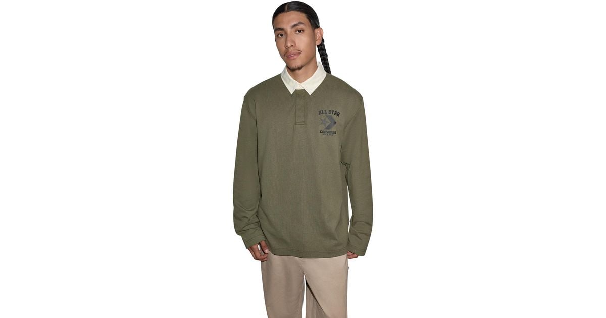 Utility Color Converse Converse Allverse Rugby Long-sleeve Contrast-collar Polo Shirt in Green ...