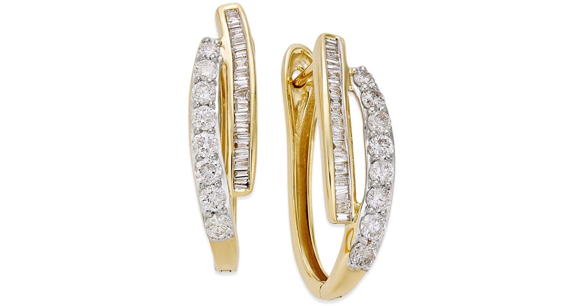 Macy's Diamond Hoop Earrings (1 Ct. T.w.) In 10k Yellow Gold Or White