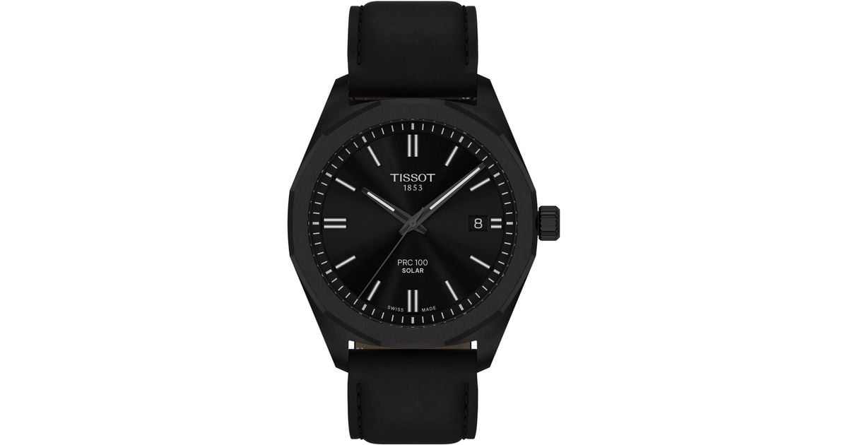 Tissot Swiss Prc 100 Solar Quartz Black Leather Strap Watch 39mm for ...