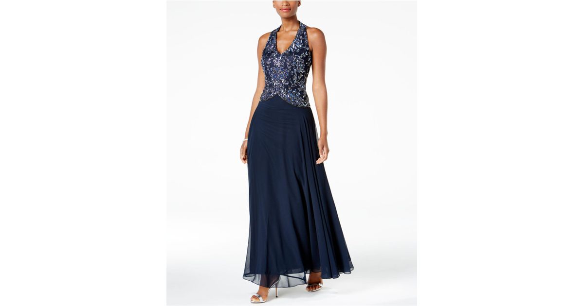 j kara v neck beaded gown