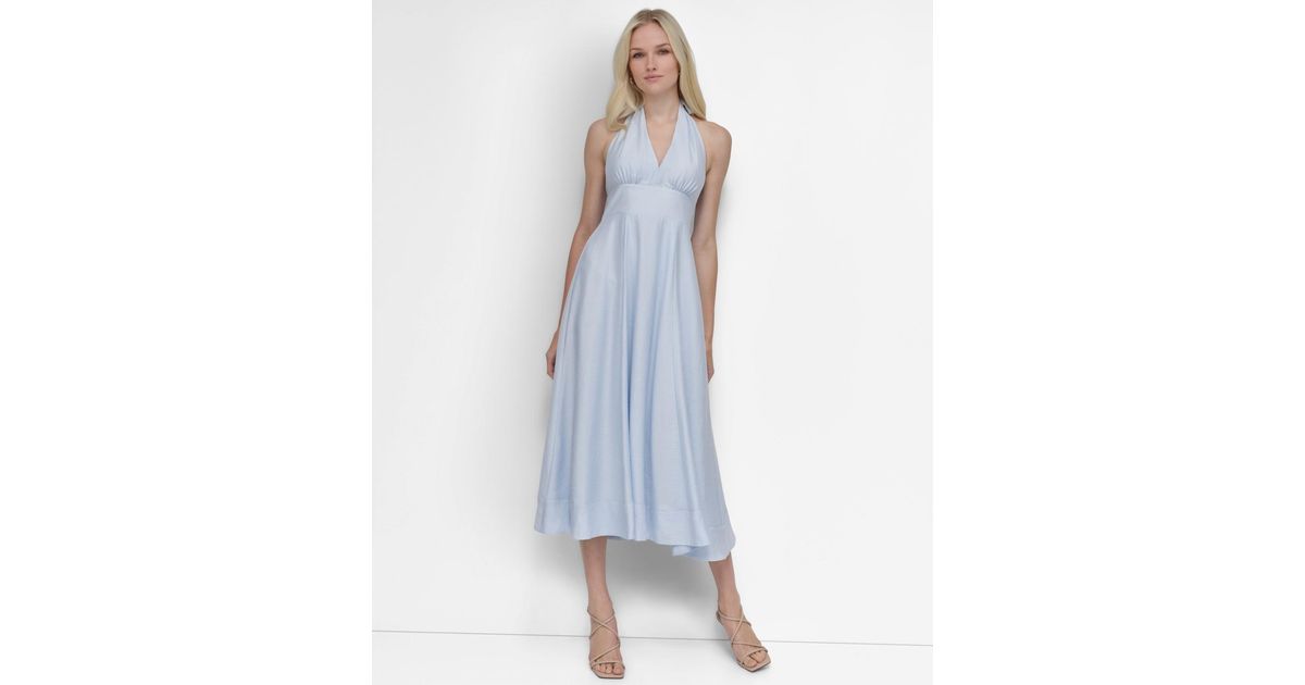 chain halter neck dress Turquoise Draped Chain Link Halter Gown main image 1