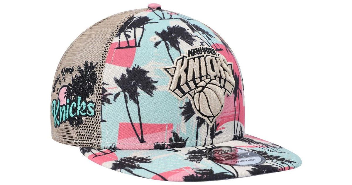 KTZ Cream New York Knicks Palm Trees 9fifty Trucker Snapback Hat in ...