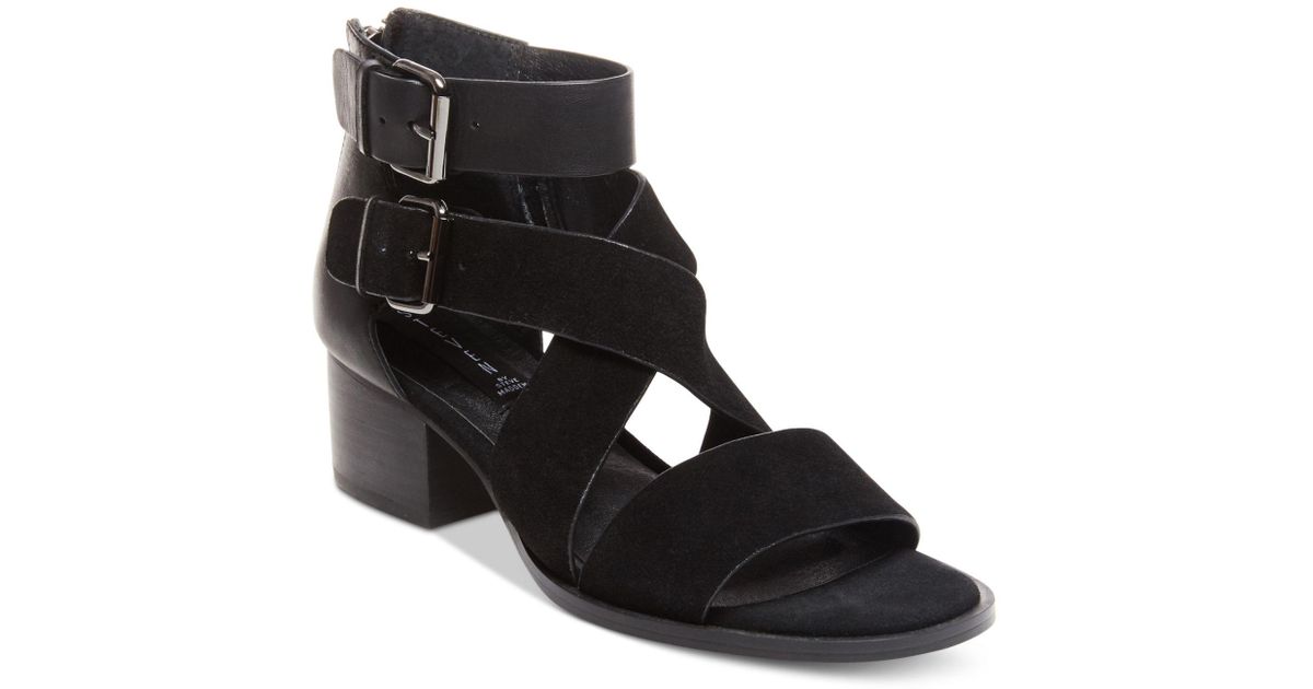 Steven by Steve Madden Leather Elinda Strappy Block-heel Sandals in Black - Lyst