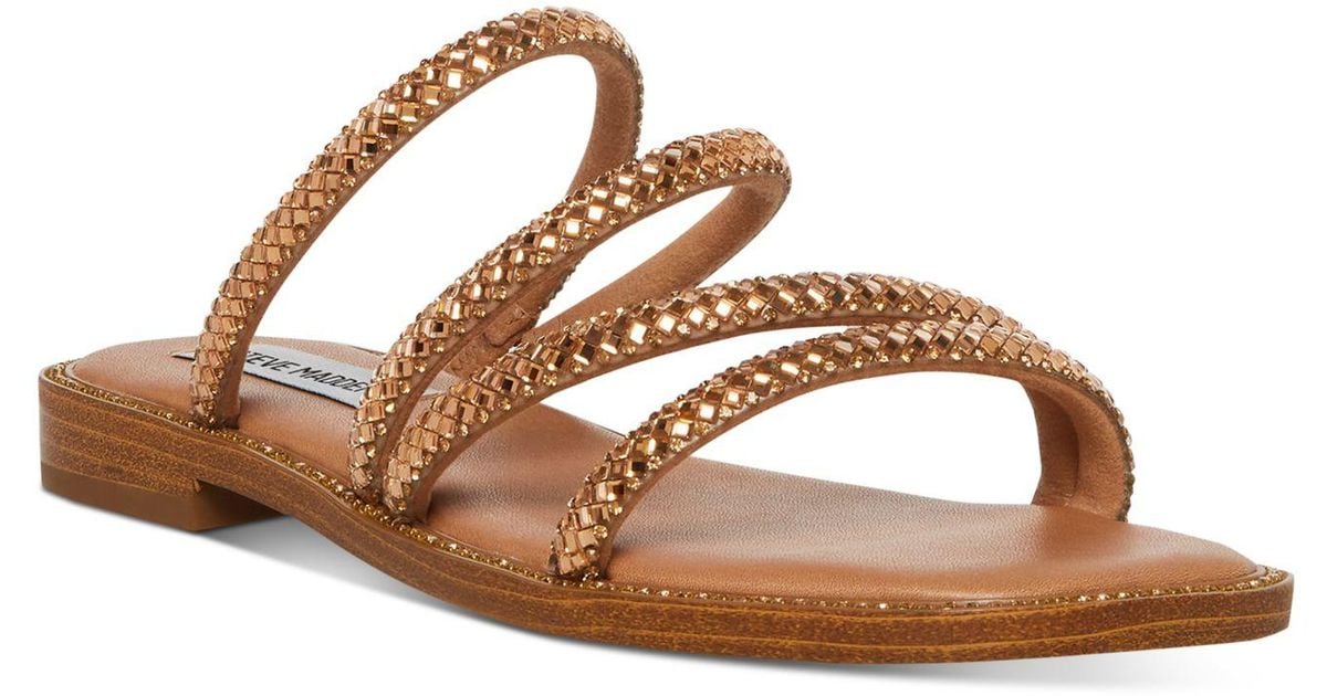 Steve Madden Starie Rhinestone Slide Sandals in Gold Rhinestone
