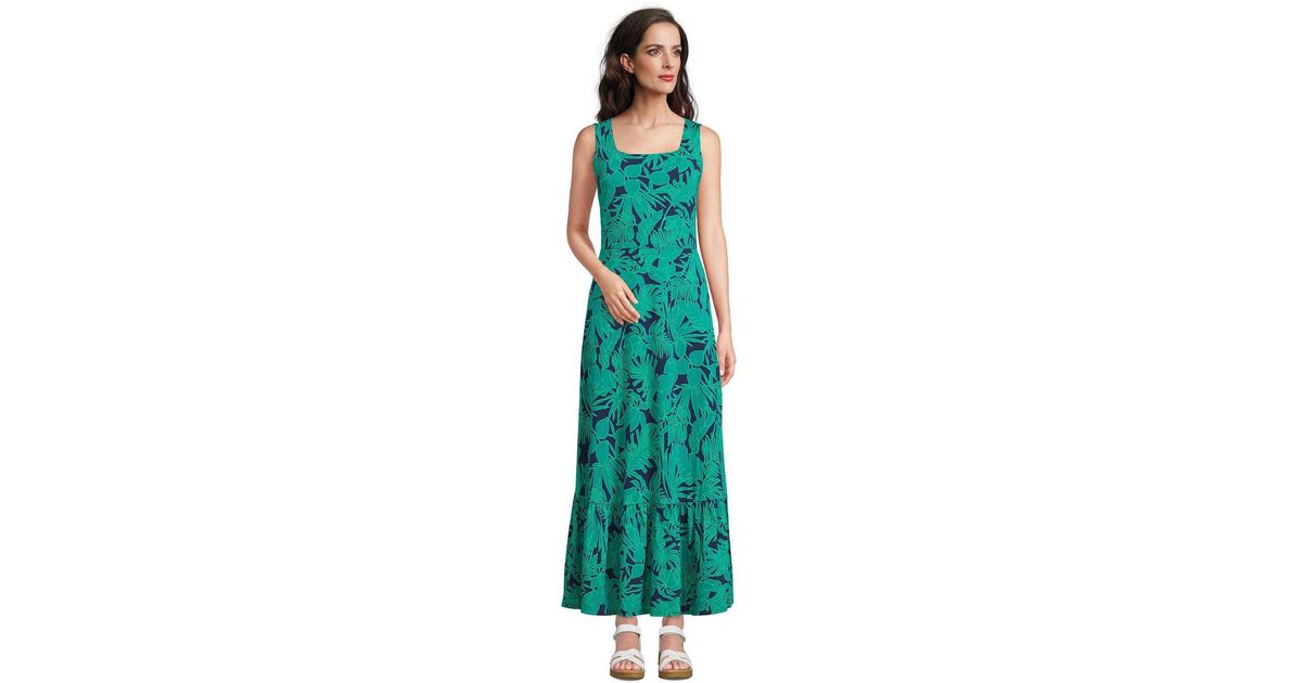 Lands' End Cotton Modal Square Neck Tiered Maxi Dress in Blue | Lyst