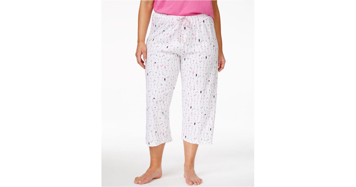 Hue Cotton Plus Size Printed Capri Pajama Pants in White Lyst