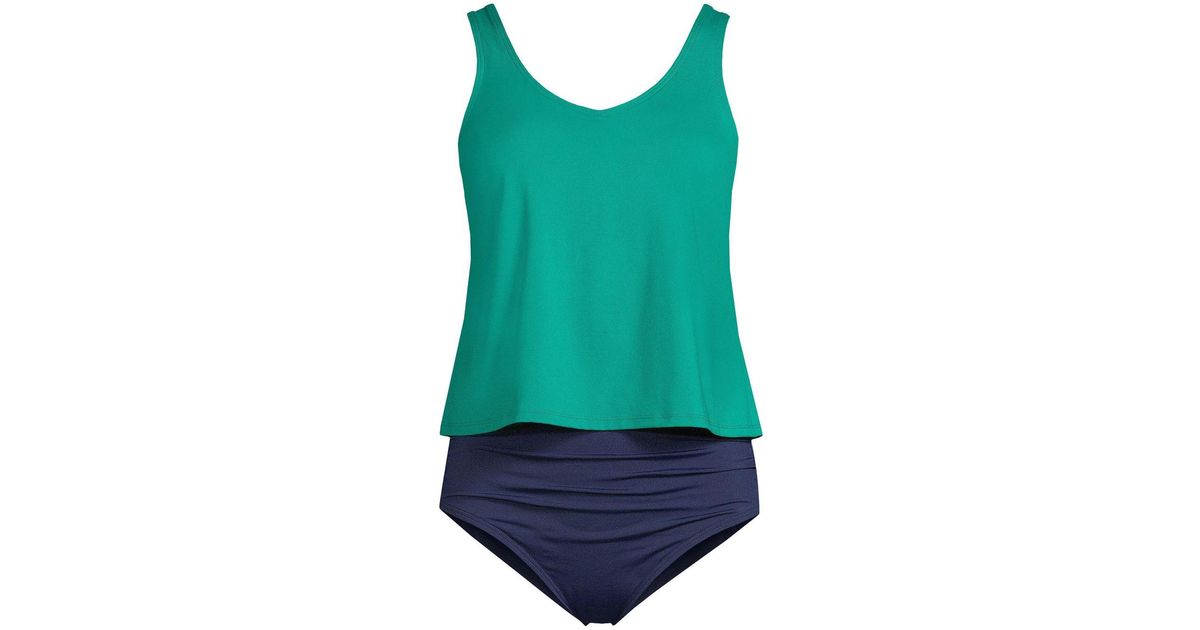 Lands' End V-neck One Piece Fauxkini Swimsuit Faux Tankini Top in Green ...