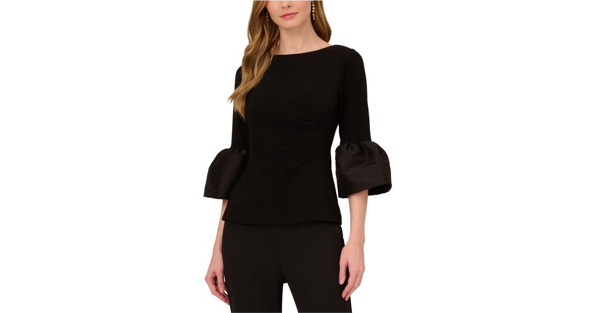 Adrianna Papell Boatneck Bellsleeve Top in Black Lyst