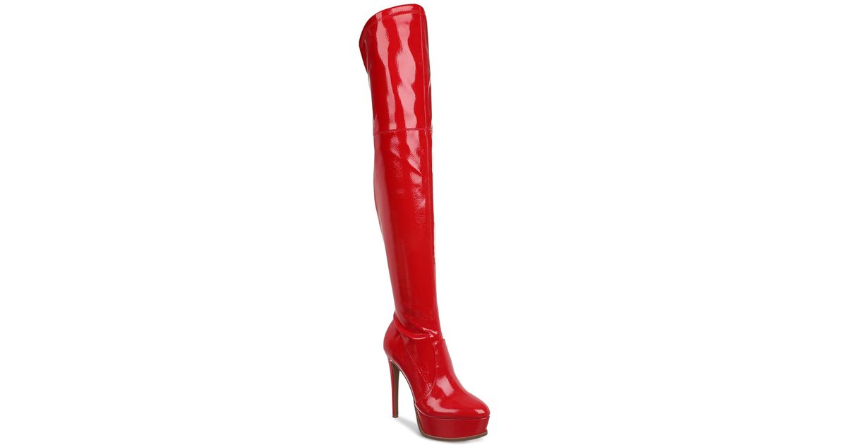 Thalia Sodi Silena Overtheknee Platform Boots in Red Lyst