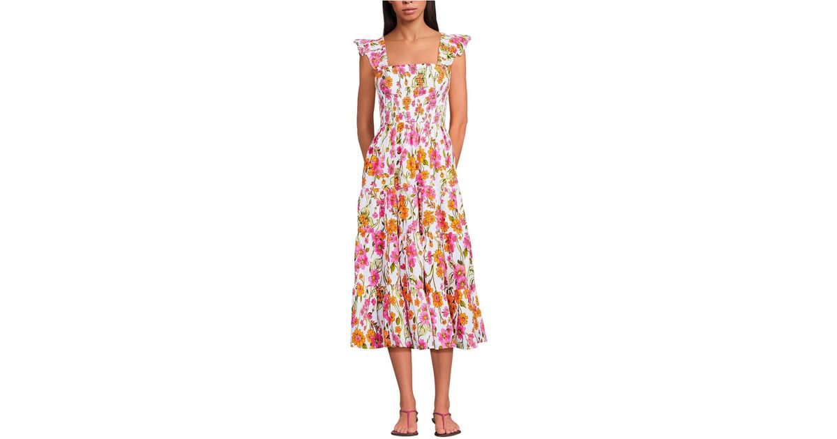 Lands' End Cotton Dobby Smocked Dress in Red | Lyst