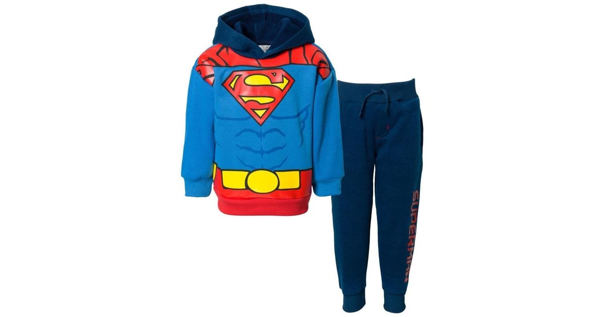 DC Comics Justice League Superman Batman Ensemble Sweat à Capuche Et Pantalon En Polaire Pour Enfant, Gris/noir