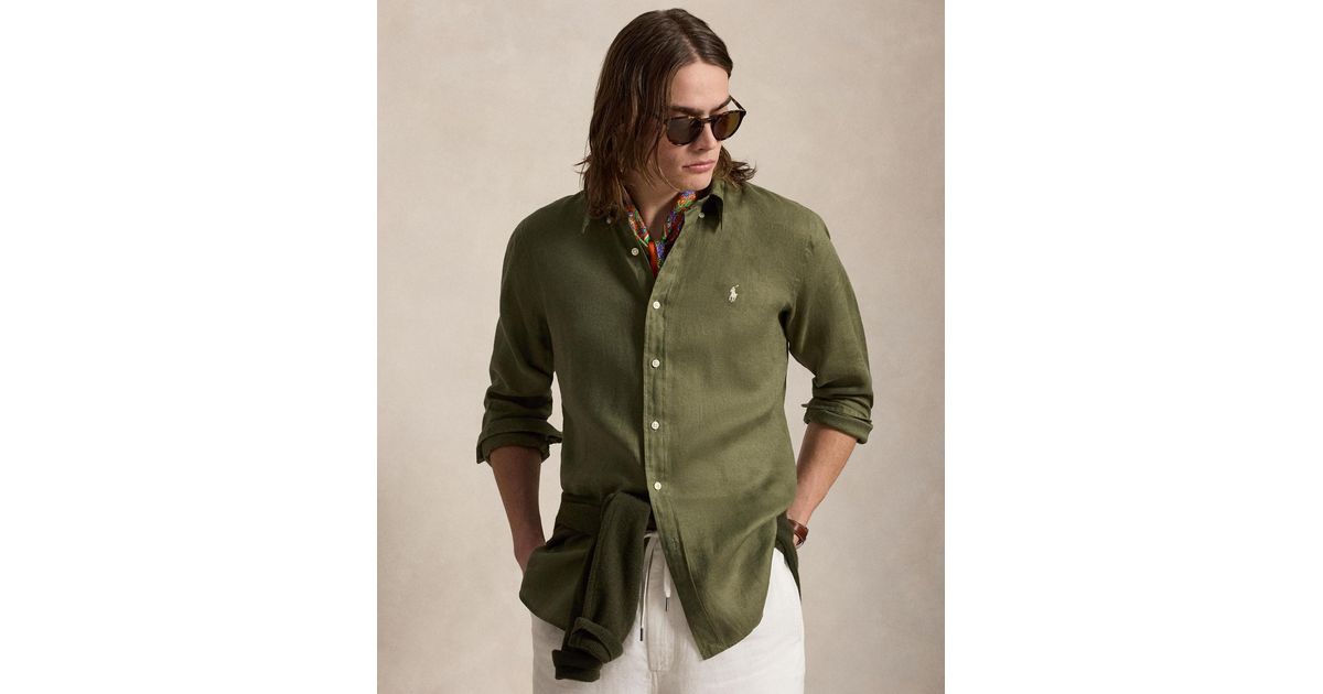 Polo Ralph Lauren Classic Fit Linen Shirt in Green for Men | Lyst