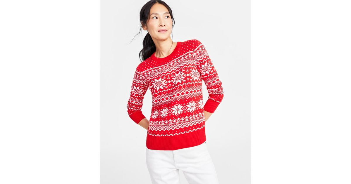 Charter Club Holiday Lane Festive Fair Isle Snowflake Sweater in Red | Lyst
