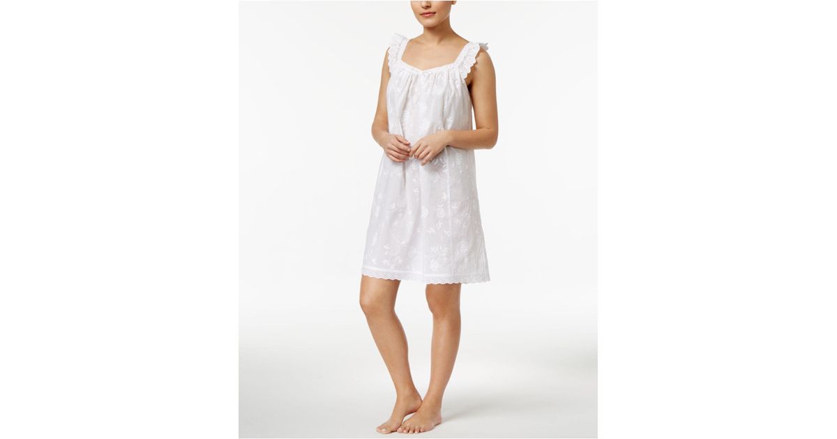 Charter Club Embroidered Cotton Nightgown in White Lyst