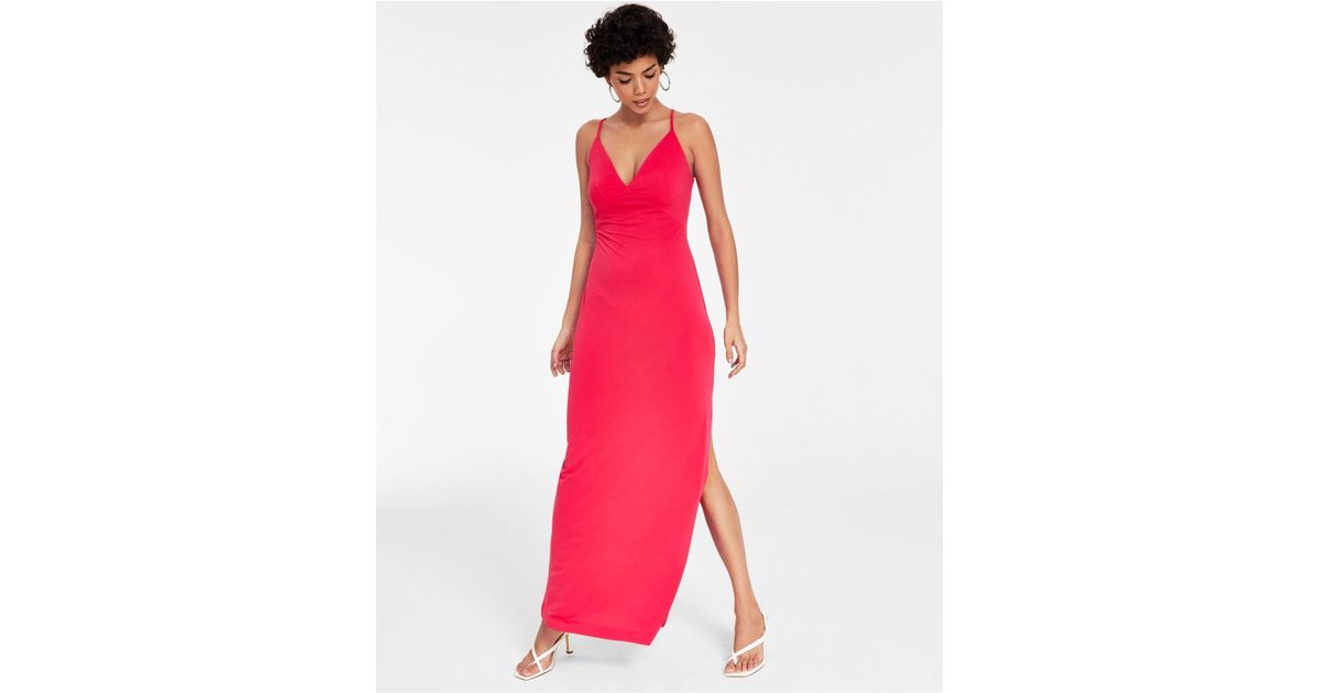Guess Sleeveless Ramsha Vneck Satin Maxi Dress in Pink Lyst