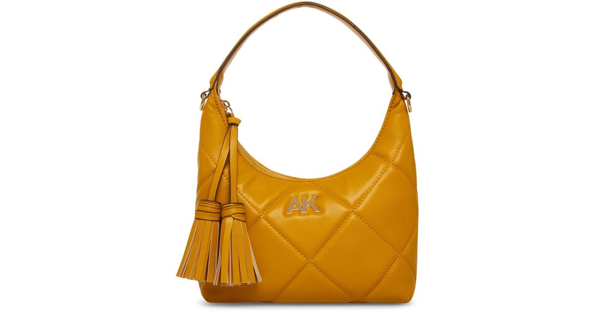 Anne Klein Synthetic Quilted Top Zipper Shoulder Bag in Yellow Lyst