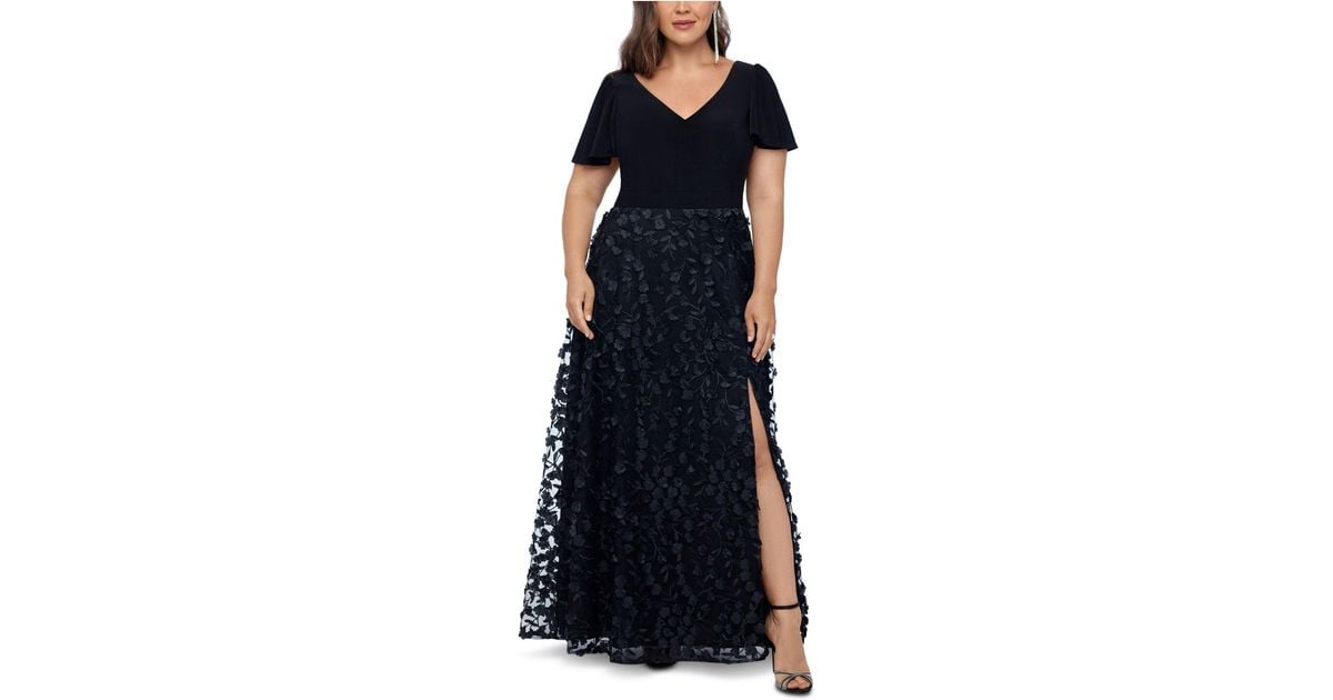 Xscape Plus Size 3d Flower Aline Gown in Black Lyst