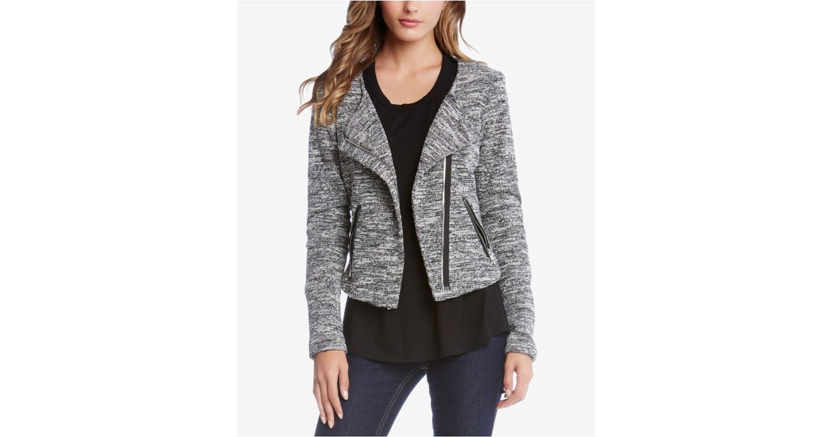 Lyst Karen Kane Faux Leather Trim Tweed Moto Blazer
