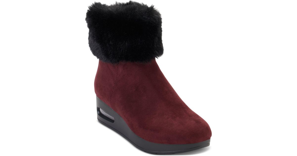 DKNY Abri Faux-fur Cuff Wedge Booties in Red | Lyst