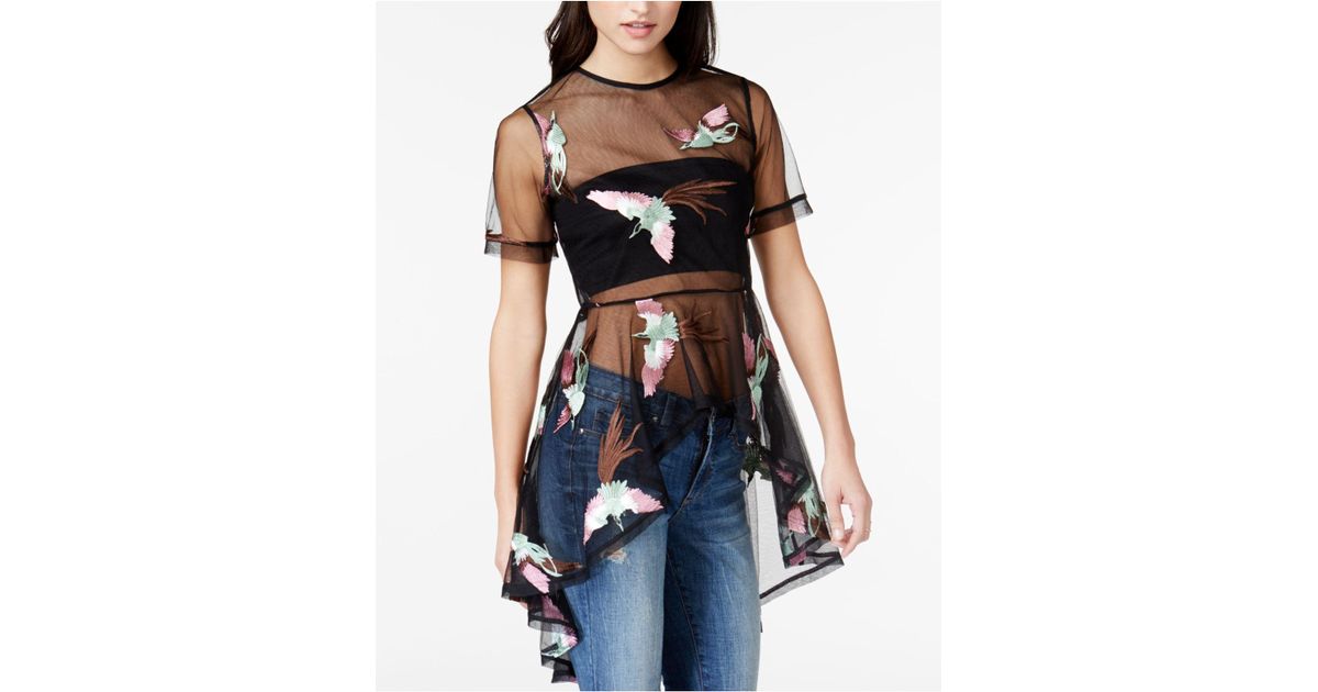 rose embroidered mesh top
