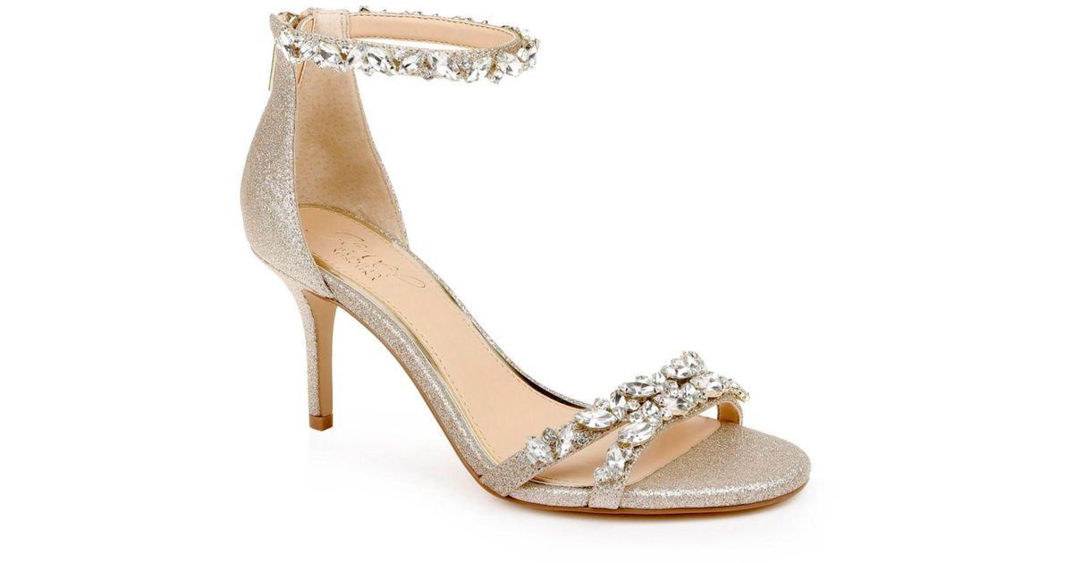 Badgley Mischka Satin Caroline Embellished Ankle-strap Evening Sandals in Light Gold-Tone 