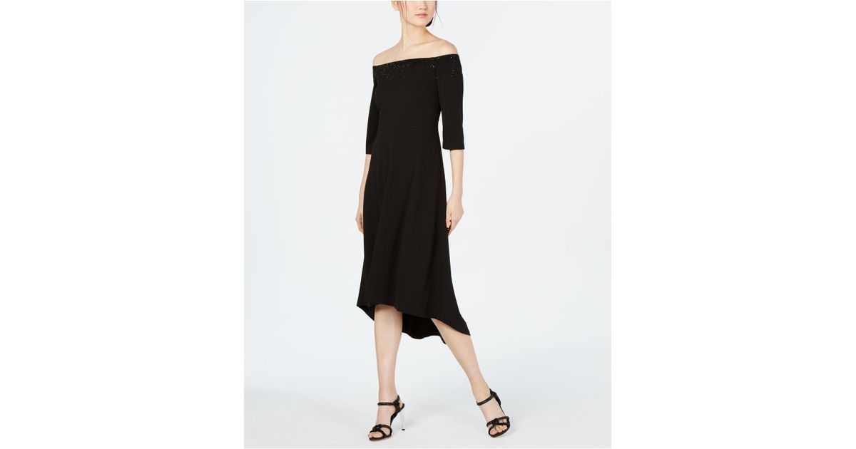 calvin klein off the shoulder high low dress