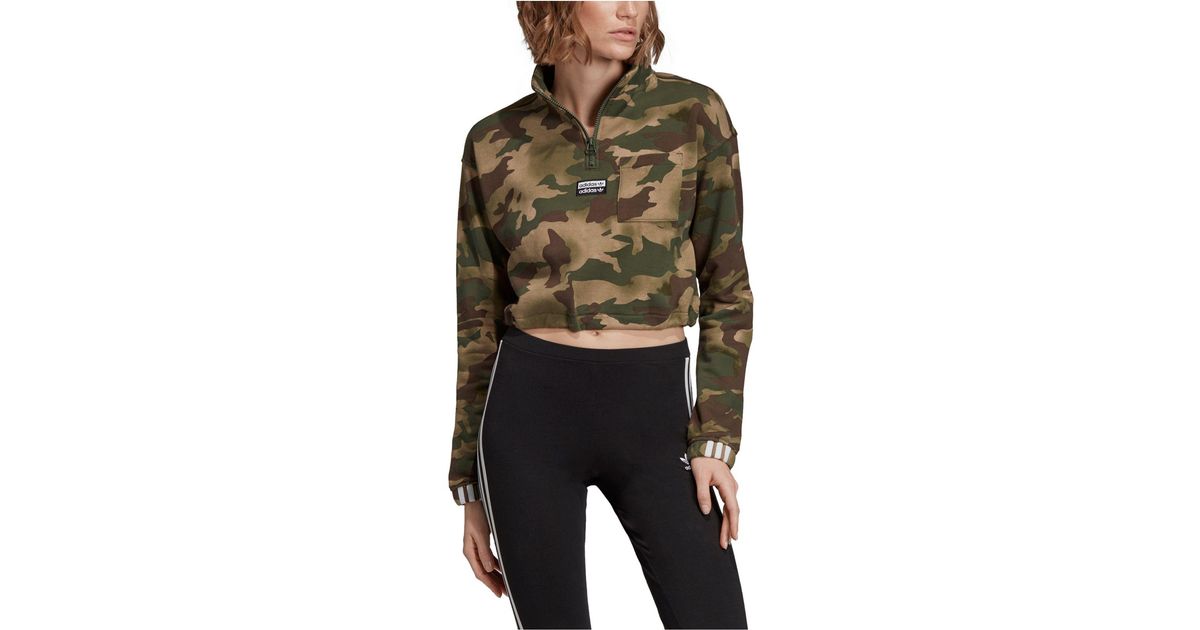 adidas Cotton Camo Cropped Half-zip Sweatshirt in Dark Beige (Natural) |  Lyst