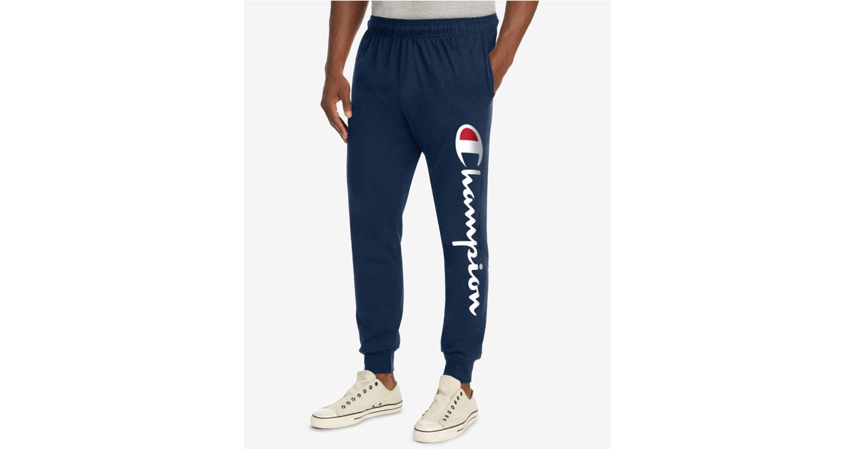 champion men's vertical logo script jersey jogger pants