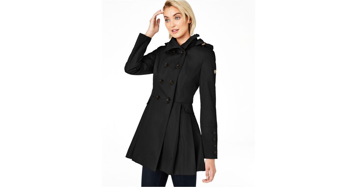 Calvin Klein Synthetic Water Resistant Hooded Double-breasted Skirted  Raincoat in Black | Lyst