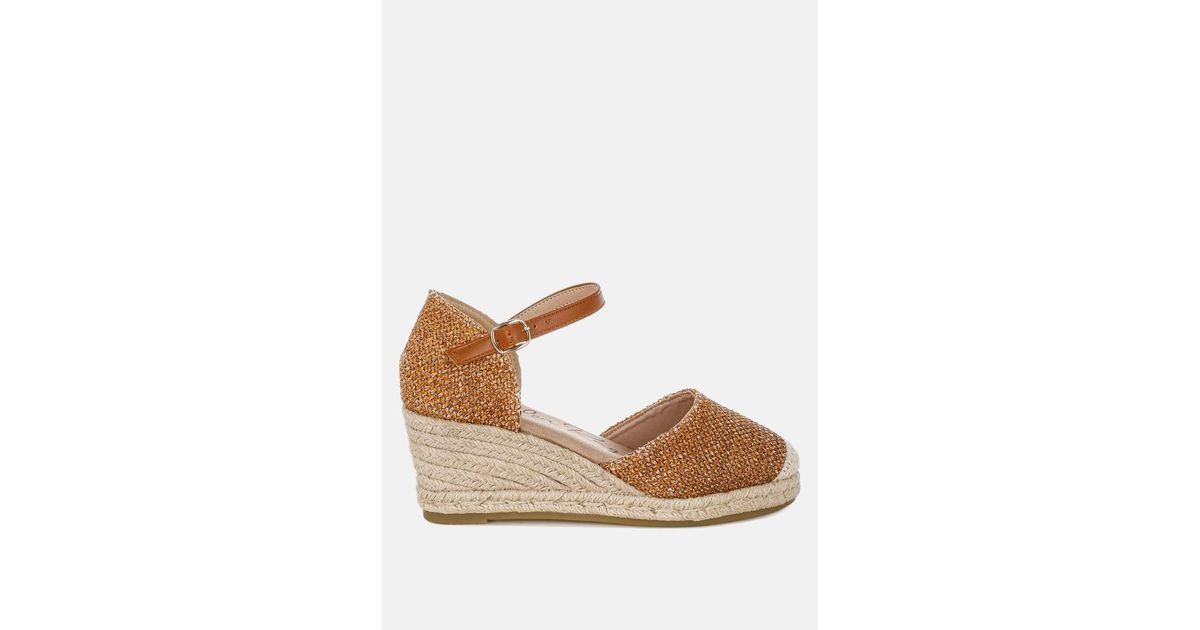 London Rag Wedge LONDON RAG Kalista Raffia Woven Wedge Sandals in Metallic | Lyst
